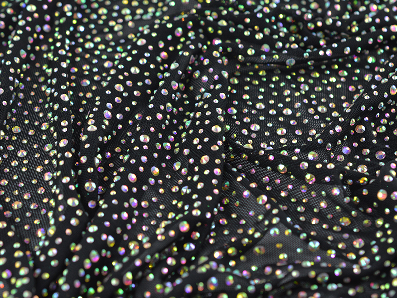 MAGLINA ELASTICA NERA DI TULLE CON STRASS CRYSTAL AB